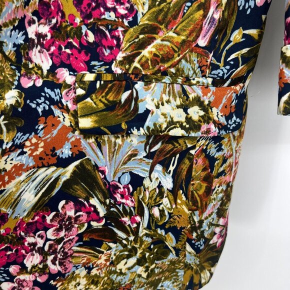 Zara Basic Navy All Over Floral Print Silky 3/4 Sleeve Open Blazer Women Medium - Picture 4 of 6